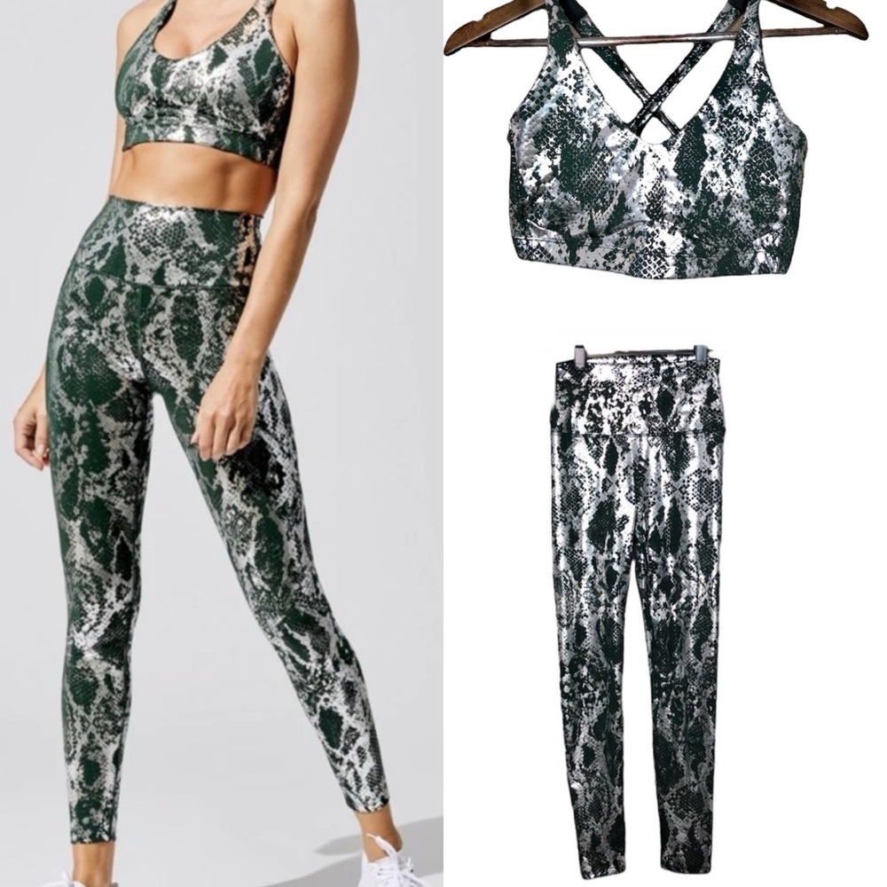 Carbon38 Metallic Snake Workout Set Leggings & Sports Bra Athletic